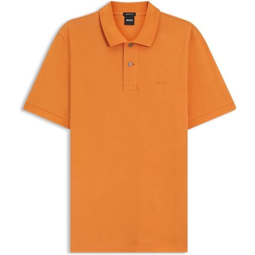 BOSS pallas polo in piqué di cotone con logo ricamato, arancione