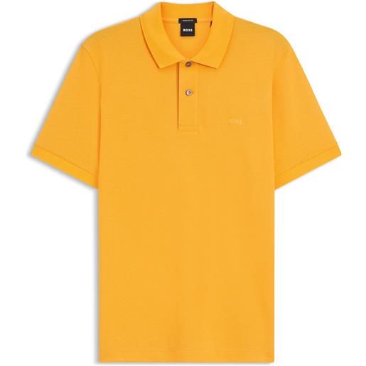 BOSS pallas polo in piqué di cotone con logo ricamato, arancio chiaro