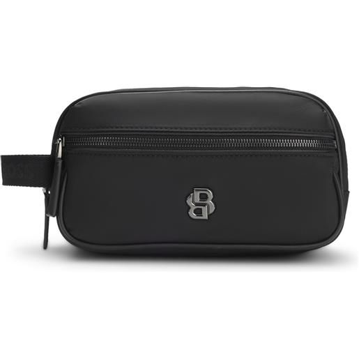BOSS beauty case in twill con dettagli in metallo e monogramma double b, nero