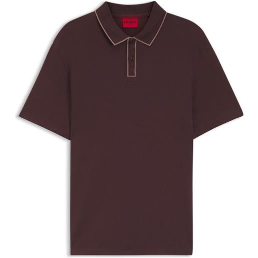 HUGO polo in cotone jersey con bordi a contrasto, marrone scuro