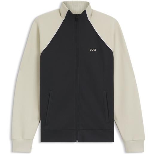 BOSS felpa in misto cotone con profili a contrasto, bianco / blu scuro