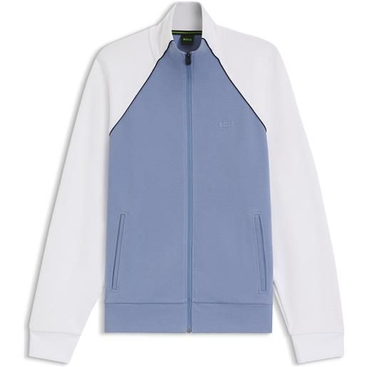 BOSS felpa in misto cotone con profili a contrasto, bianco / blu