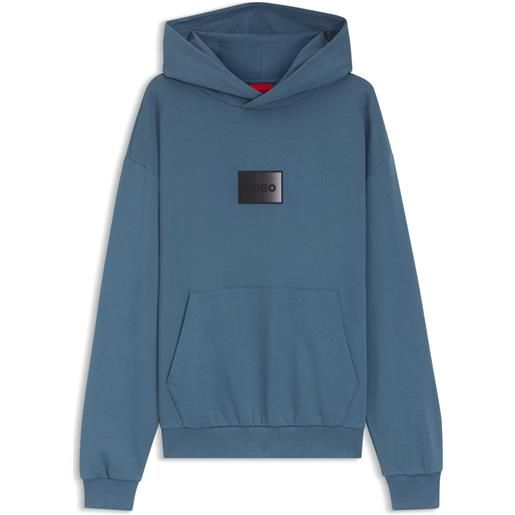 HUGO felpa con cappuccio in terry di cotone con logo sfumato, blu