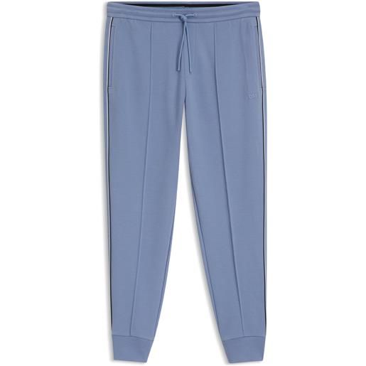 BOSS pantaloni della tuta in misto cotone con profili, celeste