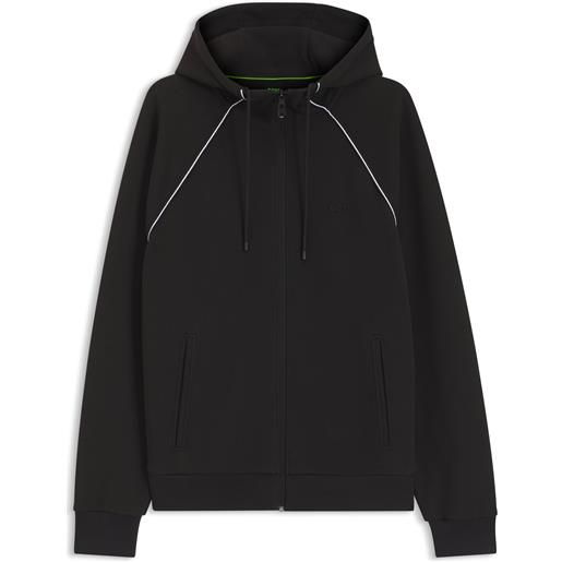 BOSS felpa con cappuccio in misto cotone con zip e profili, nero