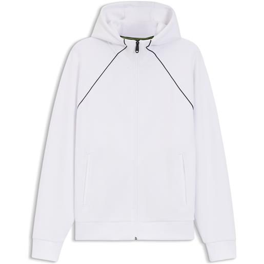 BOSS felpa con cappuccio in misto cotone con zip e profili, bianco