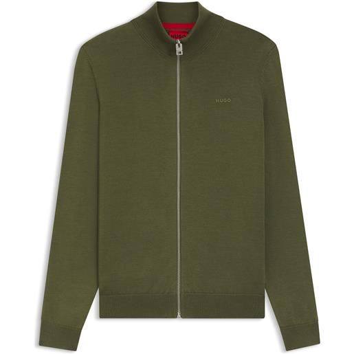 HUGO giacca in maglia slim fit in cotone con logo, oliva