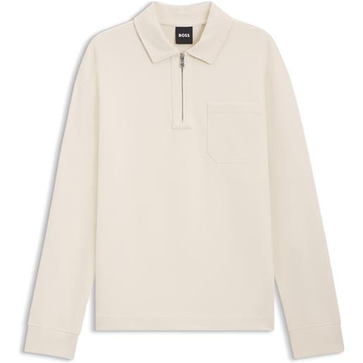 BOSS felpa in misto cotone manopesca con colletto con zip, colore neutro