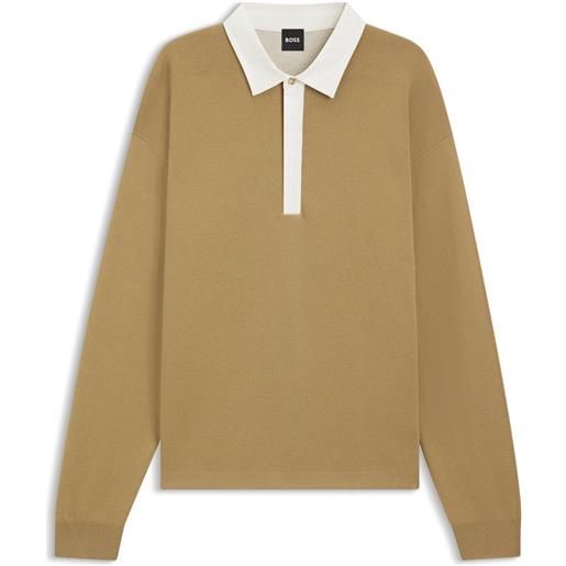 BOSS maglione in cotone e lana vergine con colletto a contrasto, beige