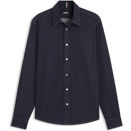 BOSS camicia regular fit in denim elasticizzato con lavaggio indaco, blu scuro