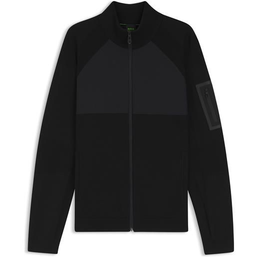 BOSS giacca ibrida in maglia con tessuto a nido d'ape, nero