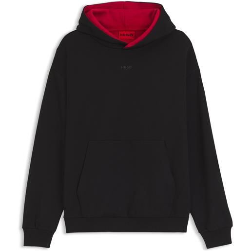 HUGO felpa con cappuccio relaxed fit in cotone elasticizzato con interno a contrasto, nero