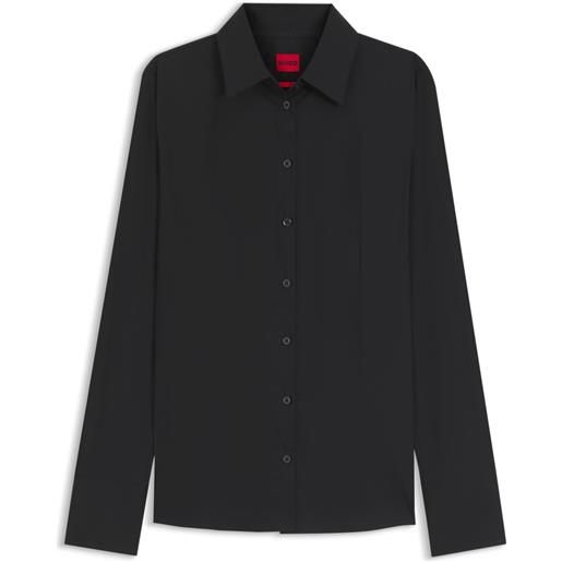 HUGO camicetta slim fit in twill di misto cotone facile da stirare, nero