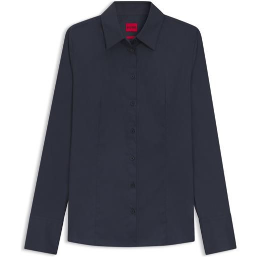 HUGO camicetta slim fit in twill di misto cotone facile da stirare, blu scuro