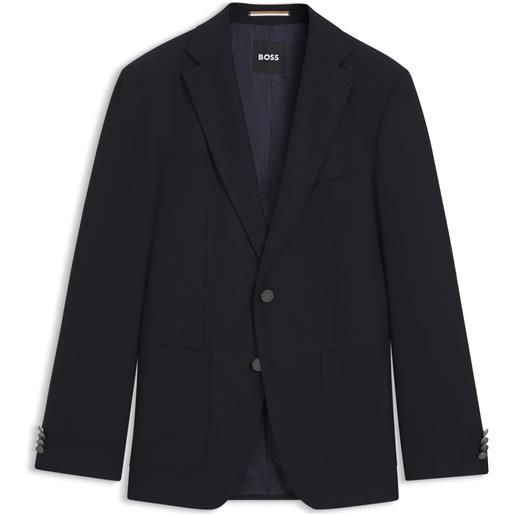 BOSS blazer slim fit in lana vergine elasticizzata, blu scuro
