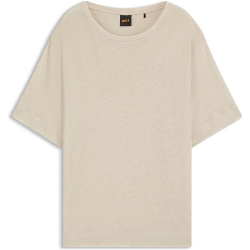 BOSS t-shirt in lino con logo ricamato, beige chiaro