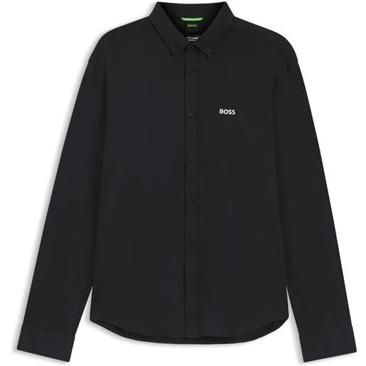 BOSS camicia resistente alle rughe in jersey di cotone elasticizzato, nero