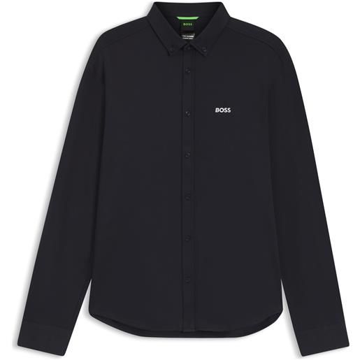 BOSS camicia resistente alle rughe in jersey di cotone elasticizzato, blu scuro
