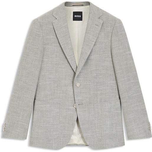BOSS blazer regular fit in misto cotone elasticizzato a motivi, beige