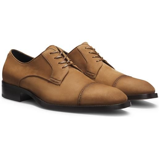 BOSS scarpe derby in pelle scamosciata con dettagli cuciti, marrone