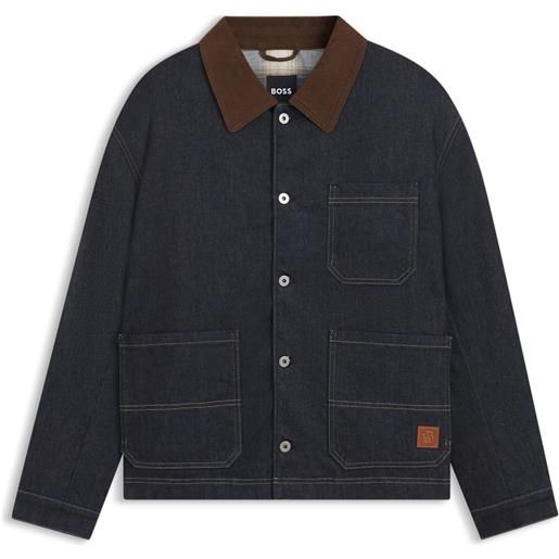BOSS giacca con colletto a contrasto in denim indaco, blu scuro