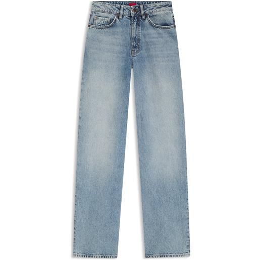HUGO jeans a gamba larga in denim di cotone blu, celeste
