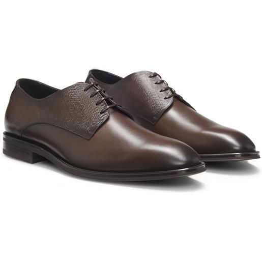 BOSS scarpe derby in pelle liscia e texturizzata, marrone scuro