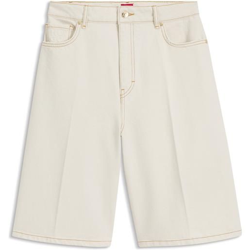 HUGO bermuda a gamba larga in denim ecru lavato, colore neutro