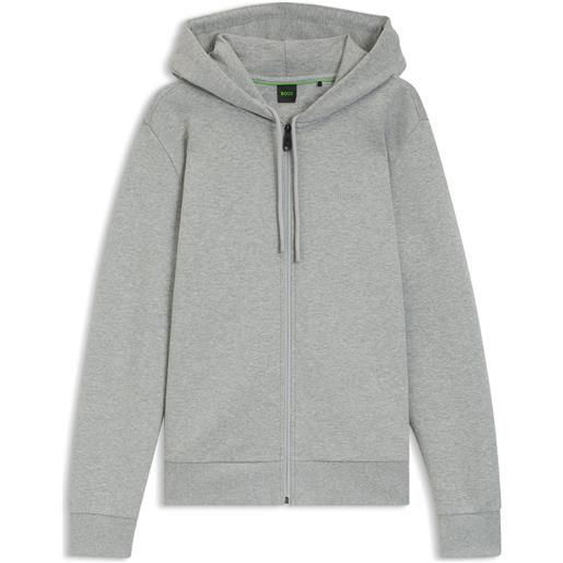 BOSS felpa con cappuccio e zip in cotone elasticizzato con logo, grigio chiaro