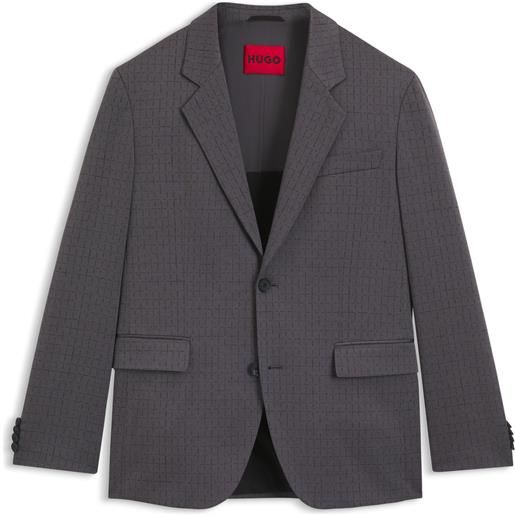 HUGO giacca modern fit in tessuto elasticizzato a quadri, grigio a motivi