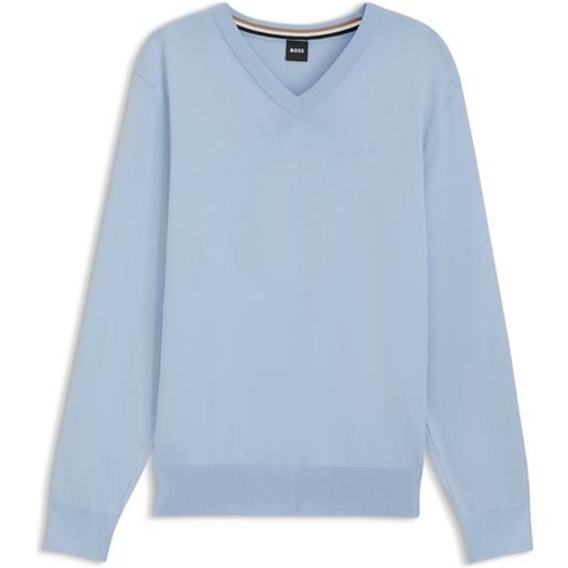 BOSS maglione in cotone con scollo a v, celeste