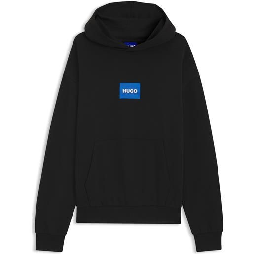 HUGO felpa in terry di cotone con cappuccio ed etichetta con logo blu, nero