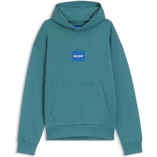 HUGO felpa in terry di cotone con cappuccio ed etichetta con logo blu, blu