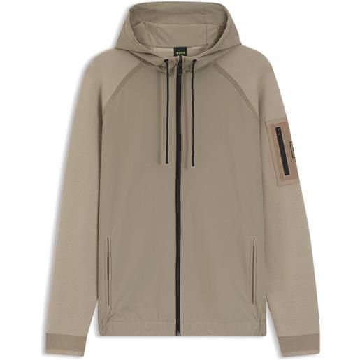 BOSS giacca lavorata in maglia con materiale misto e grafica jacquard, marrone chiaro
