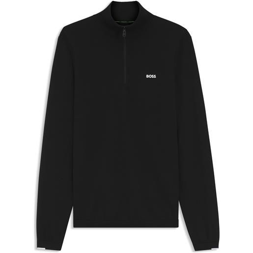 BOSS maglione in cotone con zip corta, nero