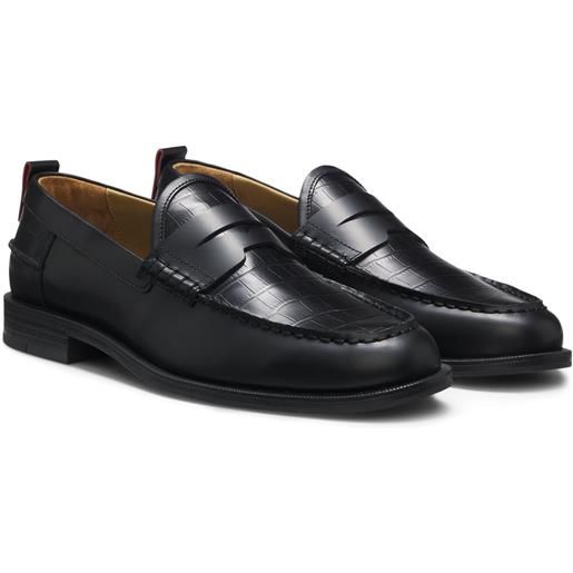 HUGO mocassini in pelle con tomaia in pelle di coccodrillo, nero
