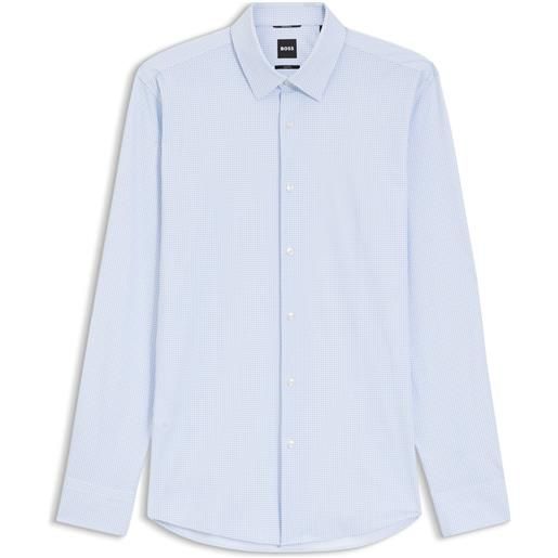 BOSS camicia slim fit in jersey elasticizzato ad alte prestazioni con stampa, motivo azzurro chiaro