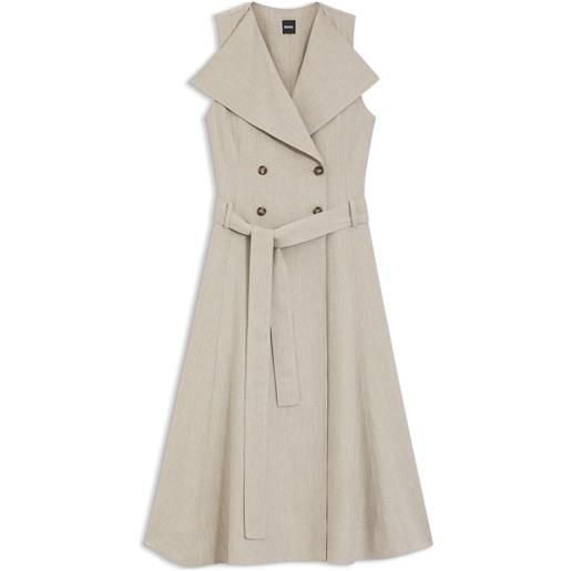 BOSS vestito doppiopetto a vestaglia in misto lino spigato, beige chiaro