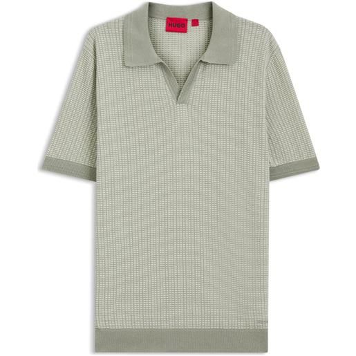 HUGO maglione in cotone e lino con colletto johnny, calce