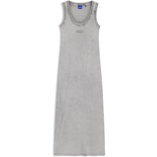 HUGO vestito slim fit in cotone elasticizzato con logo in rilievo, grigio chiaro