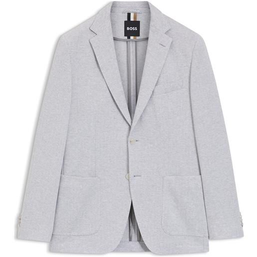 BOSS blazer regular fit in misto cotone con lavorazione a spina di pesce, argento
