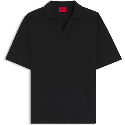 HUGO polo con colletto johnny e striscia jacquard, nero