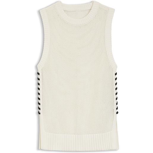 BOSS top in cotone con lavorazione in mesh, bianco