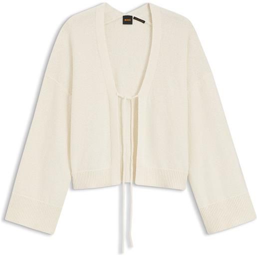 BOSS cardigan in misto cotone con chiusura frontale a cravatta, colore neutro