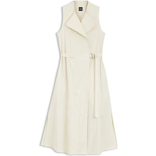 BOSS vestito a vestaglia in cotone elasticizzato con cintura regolabile, colore neutro