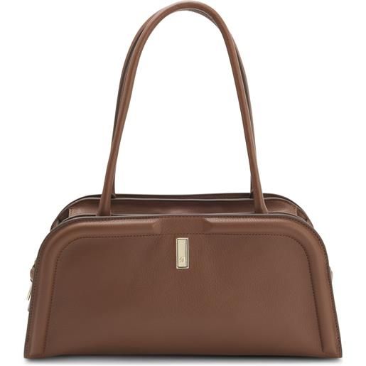 BOSS borsa bauletto ariell in pelle con monogramma double b, marrone