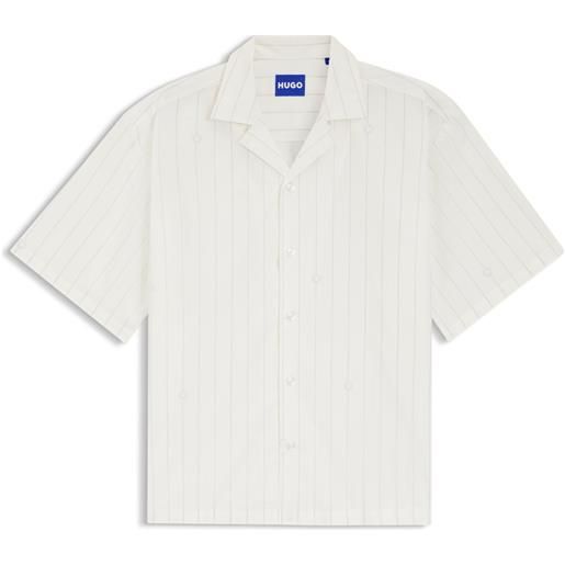 HUGO camicia relaxed fit in popeline di cotone con stampa, righe bianche