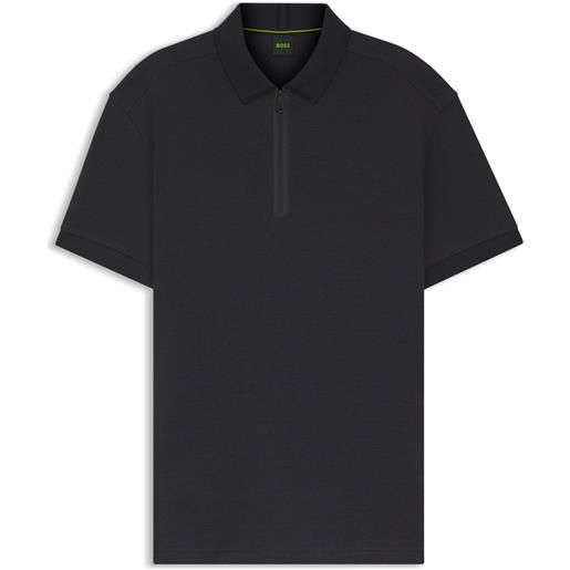 BOSS polo in jacquard a nido d'ape con colletto con zip, blu scuro