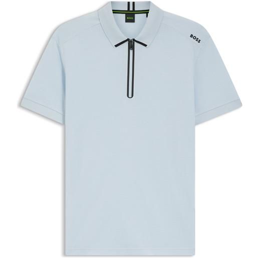 BOSS polo in jacquard a nido d'ape con colletto con zip, celeste