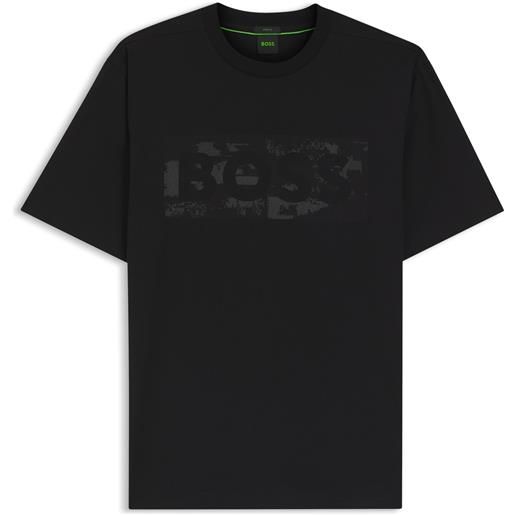 BOSS t-shirt in cotone elasticizzato con grafica con logo, nero